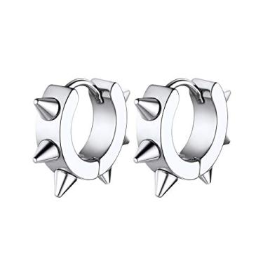 Imagem de Brincos masculinos de argola GoldChic Jewelry, aço cirúrgico hipster punk spike argola brincos de pressão para homens/mulheres, hipoalergênicos para orelhas sensíveis, caixa de presente