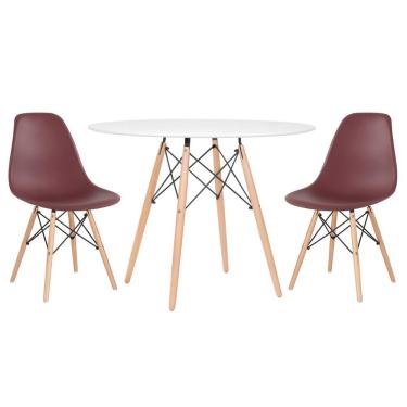 Imagem de KIT - Mesa redonda Eames 100 cm branco + 2 cadeiras Eiffel DSW