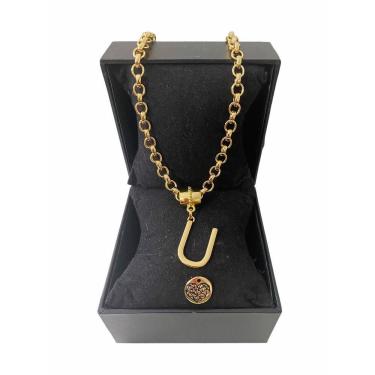 Imagem de Colar Feminino Elo Português Grosso 6mm Letra "U"
