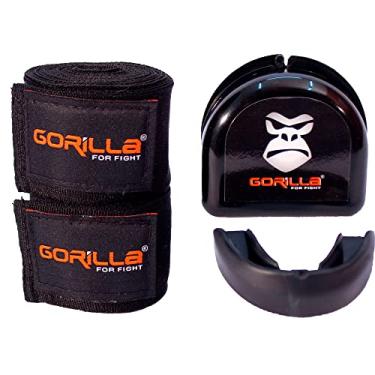 Imagem de Faixa de Mão Boxe - Bandagem Elastica - Atadura + Protetor Bucal Luta - Protetor de Dentes - Cor: Preto - Gorilla