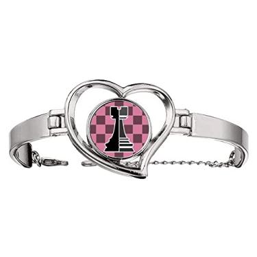 Imagem de N/A N/A Pulseira xadrez com palavras pretas pulseira coração joia bracelete, medium, metal