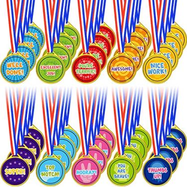 Imagem de Gejoy Medalhas de prêmios sortidos medalhas para prêmios para crianças medalhas de prêmios sortimento estilo olímpico medalhas de plástico para crianças esportes talentos show de ginástica lembrancinhas de festa de aniversário (60 peças)