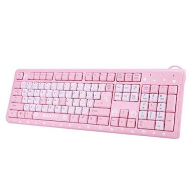 Imagem de Teclado USB, teclado com fio de 104 teclas, com vários orifícios de drenagem, design ergonômico, plug and play (rosa)