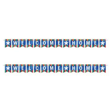 Imagem de Beistle Banners de boas-vindas para casa de 2 peças para reunião de família, adereços de cabine de fotos, 15 x 20 cm, multicolorido