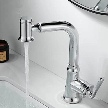 Imagem de Torneira de cozinha de latão 360 rotações para banheiro com água quente e fria torneiras misturadoras para pia montadas no convés Torneira de guindaste de manípulo único, cromada