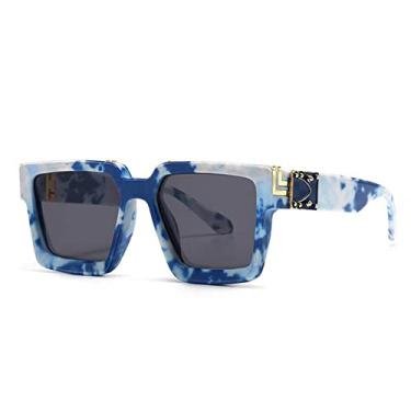 Imagem de Óculos de sol quadrados retrô femininos masculinos óculos de sol superdimensionados óculos de luxo designer para mulheres vintage tons gafas, azul branco preto, um