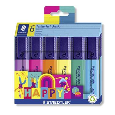 Imagem de STAEDTLER Marca Texto Textsurfer Kit com 6 Cores Sortidas (Happy) - 364 C6 HA - Ponta Chanfrada, Tecnologia Dry Safe, Alta Durabilidade e Cor Intensa – Marcador de Texto Para Sublinhar e Destacar