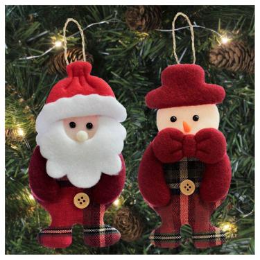 Imagem de Kit 12 Peças Enfeite Árvore Natal Pendente Papai Noel Boneco De Neve 14cm