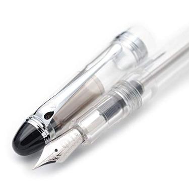 Imagem de Caneta tinteiro Wing Sung 699 de pressão negativa com enchimento de vácuo original, Transparent with Silver Clip, Extra Fine Nib 0.38mm