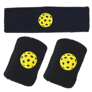 Imagem de The Fern Trail Faixa de cabeça para pickleball, conjunto de faixas para transpiração | Equipamento para pickleball | Presentes para pickleball | Acessórios para pickleball | Tecido felpudo absorvente 100% algodão (preto)