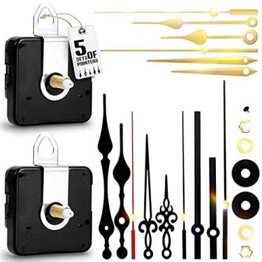 Imagem de Kit de mecanismo de relógio de quartzo 2 peças, mecanismos de relógio de parede substituição de energia Mattery, peças de movimento de relógio de reposição do motor DIY peças de reparo com 5 mãos de conjunto (sem bateria)