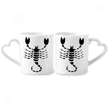 Imagem de Constelação Escorpião Signo do Zodíaco Conjunto de canecas de porcelana para casais, copo de cerâmica para amantes, alça de coração