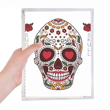 Imagem de Caderno de flores circulares com olhos de crânio de açúcar branco e folhas soltas em espiral recarregável