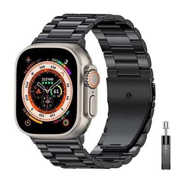 Imagem de BNEGUV Para Apple Watch Ultra 49 mm Pulseira de negócios de aço inoxidável para iWatch séries 8 7 41mm 45mm para Apple Watch SE 6 5 4 3 40mm 44mm 42mm 38mm (Cor: Preto, Tamanho: 44mm)