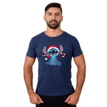 Imagem de Camiseta De Natal Masculina Stitch Desenho Personalizada Algodão Malha