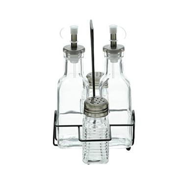 Imagem de LYOR - Conjunto 4 Peças Galheteiro de Vidro com Suporte de Metal Preto 200ml/80ml