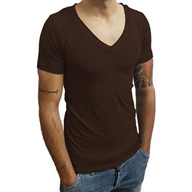 Imagem de Camiseta Gola V Funda Básica Slim Lisa Manga Curta tamanho:gg;cor:marrom