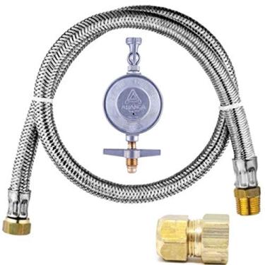 Imagem de Kit de Instalação de Gás Yireal Prata - Mangueira 1,00mt + Regulador + Adaptador Botijão Glp