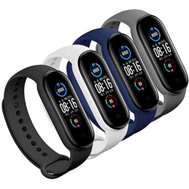 Imagem de Kit 4 Pulseiras NSmart compatíveis com MI BAND 5/6 + Película - Nandos-Store (Kit 4 Preto+Branco+Azul escuro+Cinza escuro)