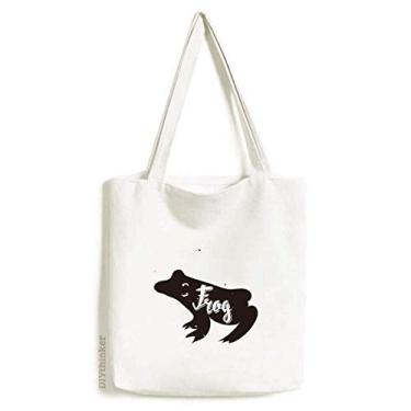 Imagem de Bolsa de lona preta e branca com estampa de animal de sapo, bolsa de compras casual