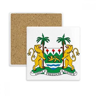 Imagem de Porta-copos quadrada com emblema nacional da África da Serra Leoa Porta-copos com pedra isolante