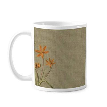 Imagem de Caneca bordada de cerâmica com design de orquídea de linho, caneca de porcelana e café