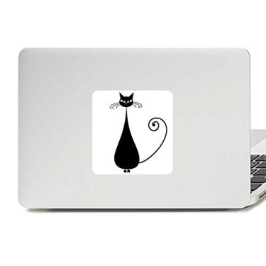 Imagem de Adesivo de vinil para laptop com desenho de animal de Dia das Bruxas Sit Black Cat