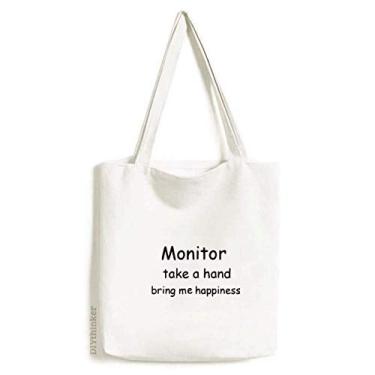 Imagem de Monitor Take A Hand Bring Me Happiness sacola de lona bolsa de compras casual bolsa de mão