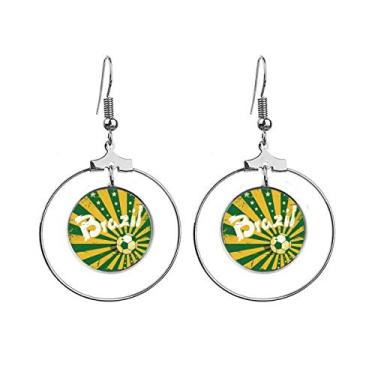 Imagem de Brincos de futebol amarelo verde Brasil cultura pendente argola joia círculo gota