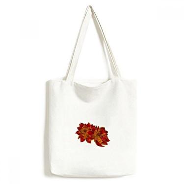 Imagem de Sacola de lona com flor de lótus vermelha flor de lótus bolsa de compras casual