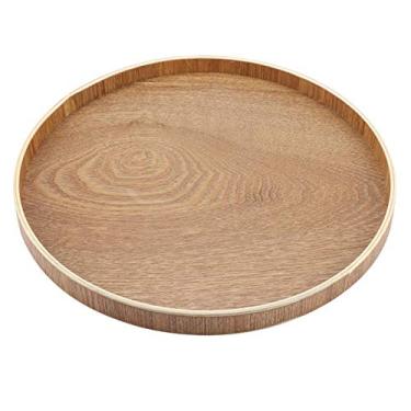 Imagem de Bandeja de mesa redonda de madeira de madeira para conjunto de chá, frutas, doces, decoração de casa, mesa de café, sala de estar (30 cm)