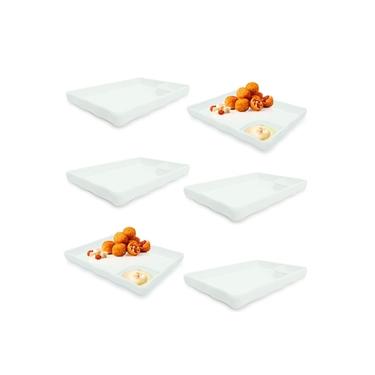 Imagem de Kit 6 Pratos com Divisoria 21cm para Porcao e Sushi Branco Melamina Premium