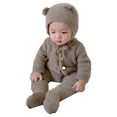 Imagem de Macacão com capuz infantil, macacão de urso infantil adorável para a pele, cobertura total, quente, movimento livre para casa (73 cm)