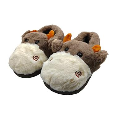 Imagem de Pantufa 3d Vaca infantil Solado De Borracha Bichinho Vaquinha Pelúcia Inverno 1 par Cor:Cinza;Tamanho:26-27BR 20cm