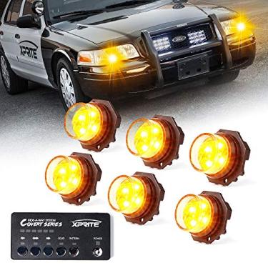 Imagem de Xprite Série 6 âmbar amarelo LED Hideaway luzes estroboscópicas Kit 20 padrões de flash Hazard luz de advertência para caminhões, Carros de polícia, veículos de emergência