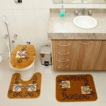 Imagem de Jogo de Tapetes para Banheiro Royal Luxury Rl102 Caramelo - Rayza Tapetes