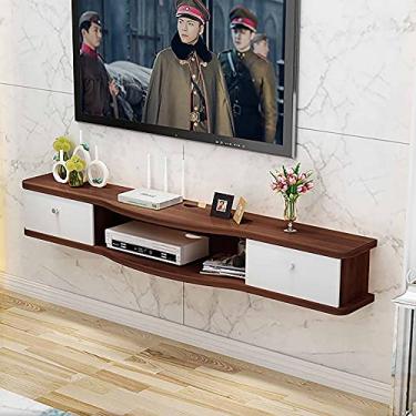 Imagem de Suporte de TV flutuante montado na parede unidade de armazenamento de TV, armário de TV fosco montado na parede, prateleira de armazenamento multimídia de madeira unidade de entretenimento Hello