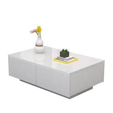 Imagem de Mesa de centro, mesa de canto de madeira moderna sofá mesa lateral de móveis MDF acabamento de alto brilho com 4 gavetas para decoração de sala de estar em casa escritório branco 95 x 60 x 31 cm