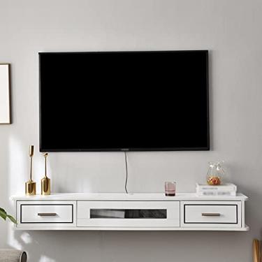 Imagem de StrOux Armário flutuante para TV, projetores e consoles de jogos, armários de TV montados na parede de madeira, para sala de estar, salas de entretenimento