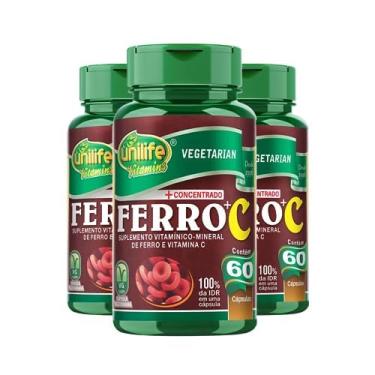 Imagem de Kit 3 Ferro+C Concentrado Vegano 14mg 60 Capsulas Unilife Vitamins