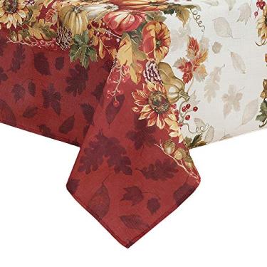 Imagem de Elrene Home Fashions Toalha de mesa de tecido com bordas de folhas balançando para o outono/ação de graças/colheita, 152 x 365 cm, multi