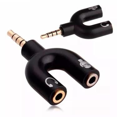 Imagem de Conector P3 Para Fone Adaptador Splitter 2 Entradas Fone Microfone Preto