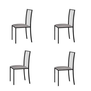Imagem de Conjunto 4 Cadeiras Atos Linho Bege/Preto MDecor