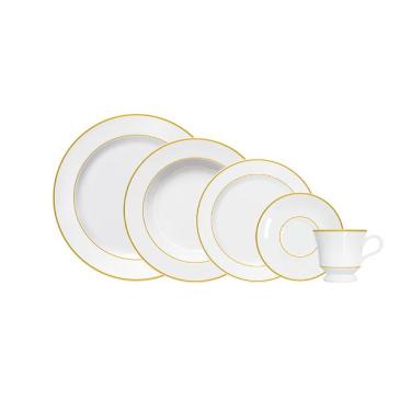 Imagem de Jogo de jantar em porcelana chá Germer Capri 20 peças friso dourado