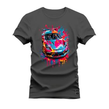 Imagem de Camiseta Plus Size Unissex Algodão 100% Algodão Carro Mega Colores Grafite G3