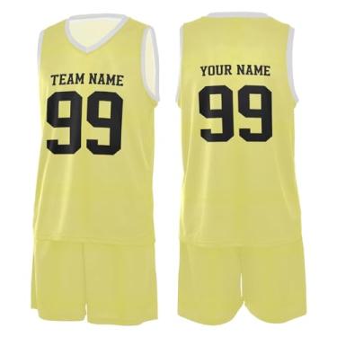 Imagem de CHIFIGNO Camisa de basquete personalizada para crianças uniforme de basquete juvenil camiseta esportiva personalizada com número de nome, Amarelo, P