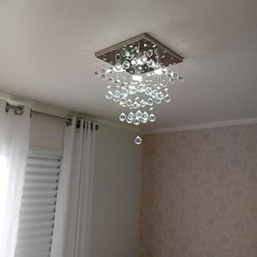 Imagem de LUSTRE DE CRISTAL PARA SALA, QUARTO, ESCRITÓRIO, BASE DE INOX ESPELHADO 30X30CM LEGÍTIMOS K9