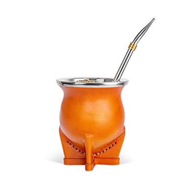 Imagem de Caneca Argentina Yerba Mate Cup com forro de cerâmica Canudo Chá Gourd Caneca Um Bombilla Mate uma escova de limpeza (marrom)