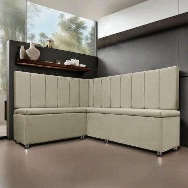 Imagem de Conjunto Canto Alemão com Bau para Bar Lanchonete LISO Bege 125x160cm SOFA STORE