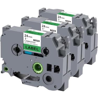 Imagem de Weemay Pacote com 3 fitas adesivas laminadas TZe751 24 mm preto sobre verde compatível com fita adesiva Brother TZe-751 TZe 751 TZ-751 TZ751 para impressora PTouch PT-E500 PT-D600 PT-P750W PT-P900W,